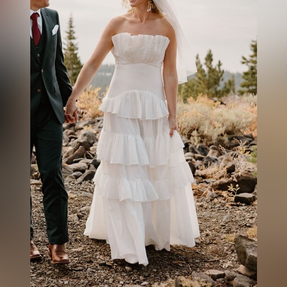 Acler Dickinson Strapless Tiered drop-waist wedding gown dress SIZE 6 Anthro - Picture 8 of 10